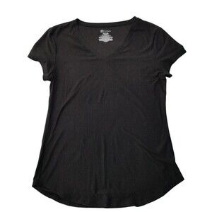 No Boundaries Women's T Shirt Large 11-13 Solid Black Short Sleeve Stretch Stret